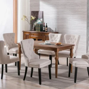 Set van 6 stoelen - stof en massief houten poten - beige Merax