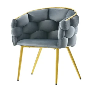 Stoel, Make-upstoel, bubbelstoelen - fluweel - gouden metalen poten - grijze kleur Merax