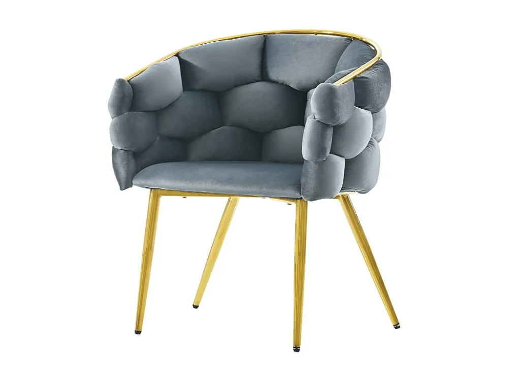 Stoel, Make-upstoel, bubbelstoelen - fluweel - gouden metalen poten - grijze kleur Merax