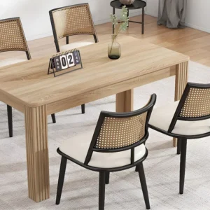 Set van 4 eetkamerstoelen met kunstleer kussen en PE rotan rugleuning - Zwart ModernLuxe
