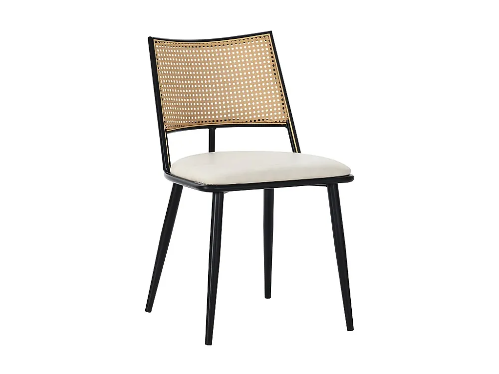Set van 4 eetkamerstoelen met kunstleer kussen en PE rotan rugleuning - Zwart ModernLuxe