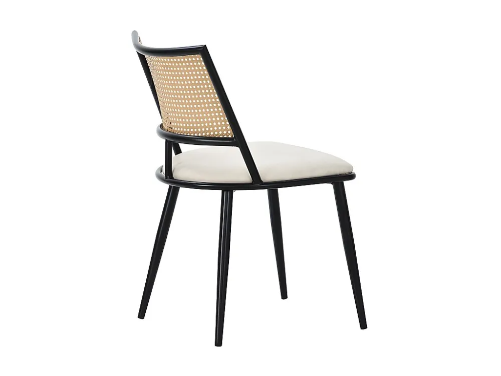 Set van 4 eetkamerstoelen met kunstleer kussen en PE rotan rugleuning - Zwart ModernLuxe