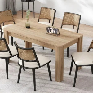 Set van 6 eetkamerstoelen met kunstleer kussen en PE rotan rugleuning - Zwart ModernLuxe