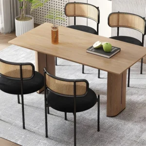Set van 4 fluwelen en rotan stoelen - metalen poten - Zwart ModernLuxe