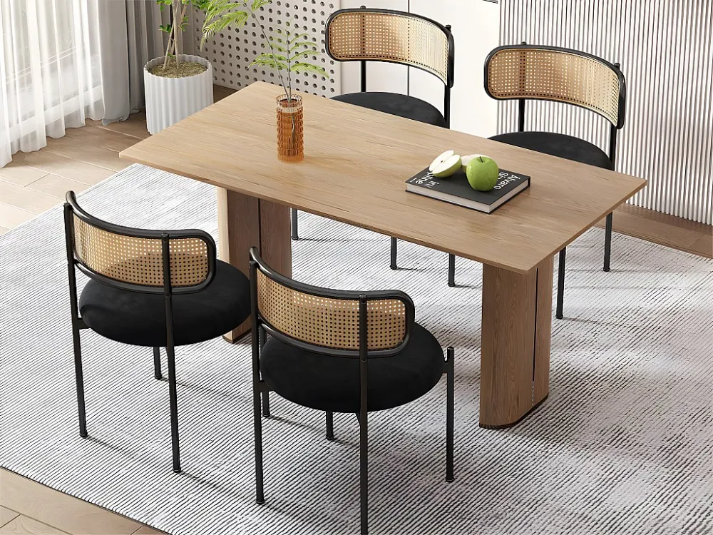 Set van 4 fluwelen en rotan stoelen - metalen poten - Zwart ModernLuxe