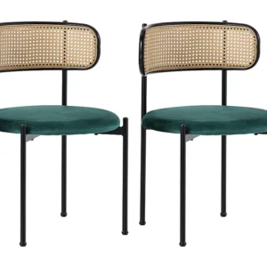 Set van 2 fluwelen en rotan stoelen - metalen poten - Groen ModernLuxe