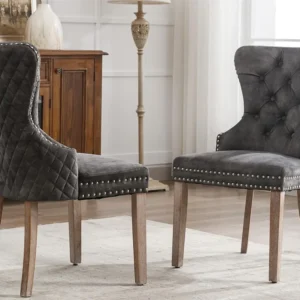 Set van 2 fluwelen stoelen - massief houten poten - grijs ModernLuxe