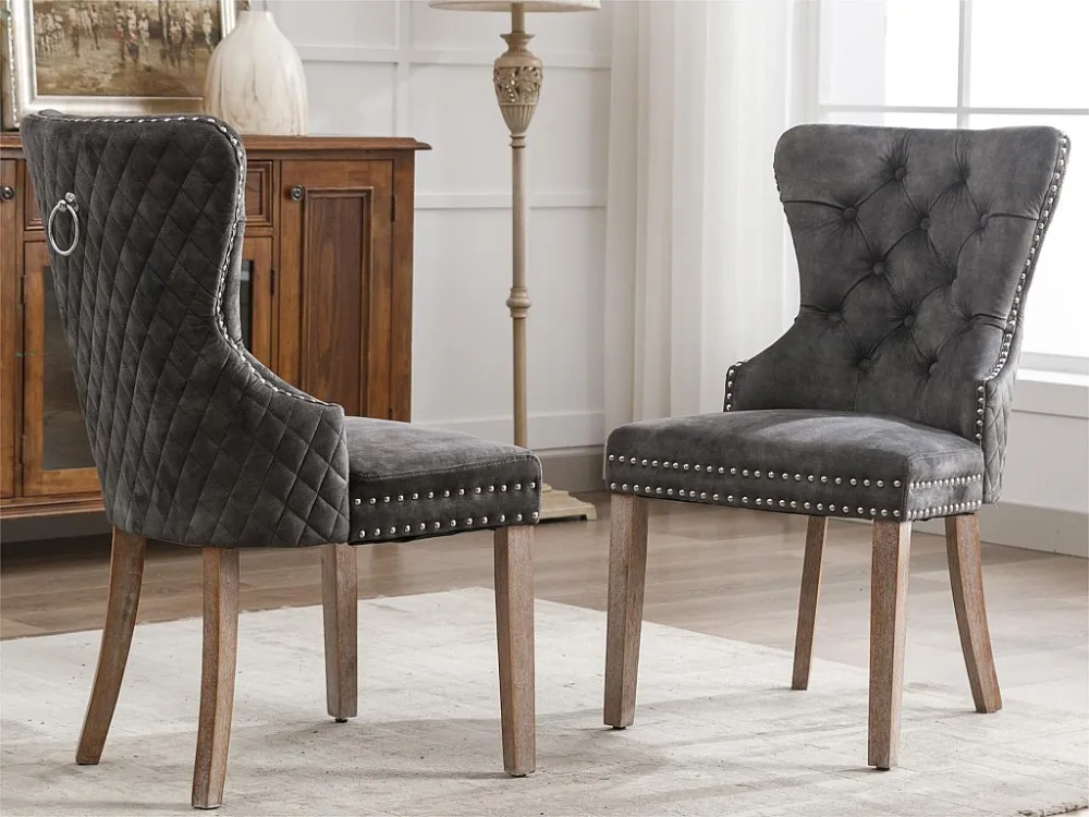 Set van 2 fluwelen stoelen - massief houten poten - grijs ModernLuxe