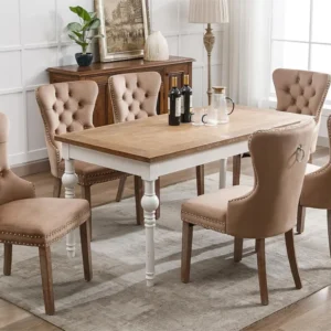 Set van 6 fluwelen stoelen - massief houten poten - naturel ModernLuxe