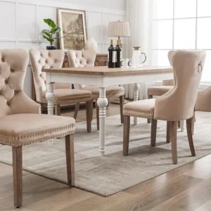 Set van 6 fluwelen stoelen - massief houten poten - beige ModernLuxe