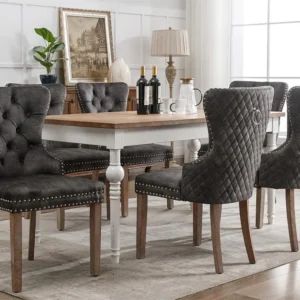 Set van 6 fluwelen stoelen - massief houten poten - grijs ModernLuxe