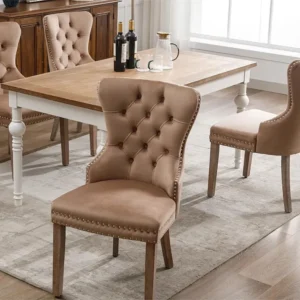 Set van 4 fluwelen stoelen - massief houten poten - naturel ModernLuxe