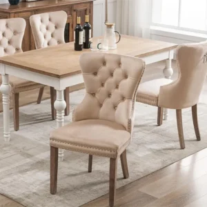 Set van 4 fluwelen stoelen - massief houten poten - beige ModernLuxe