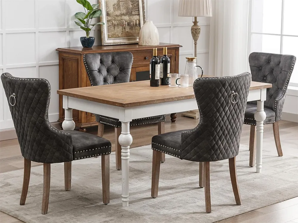 Set van 4 fluwelen stoelen - massief houten poten - grijs ModernLuxe