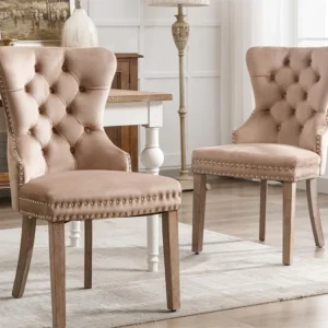 Set van 2 fluwelen stoelen - massief houten poten - naturel ModernLuxe