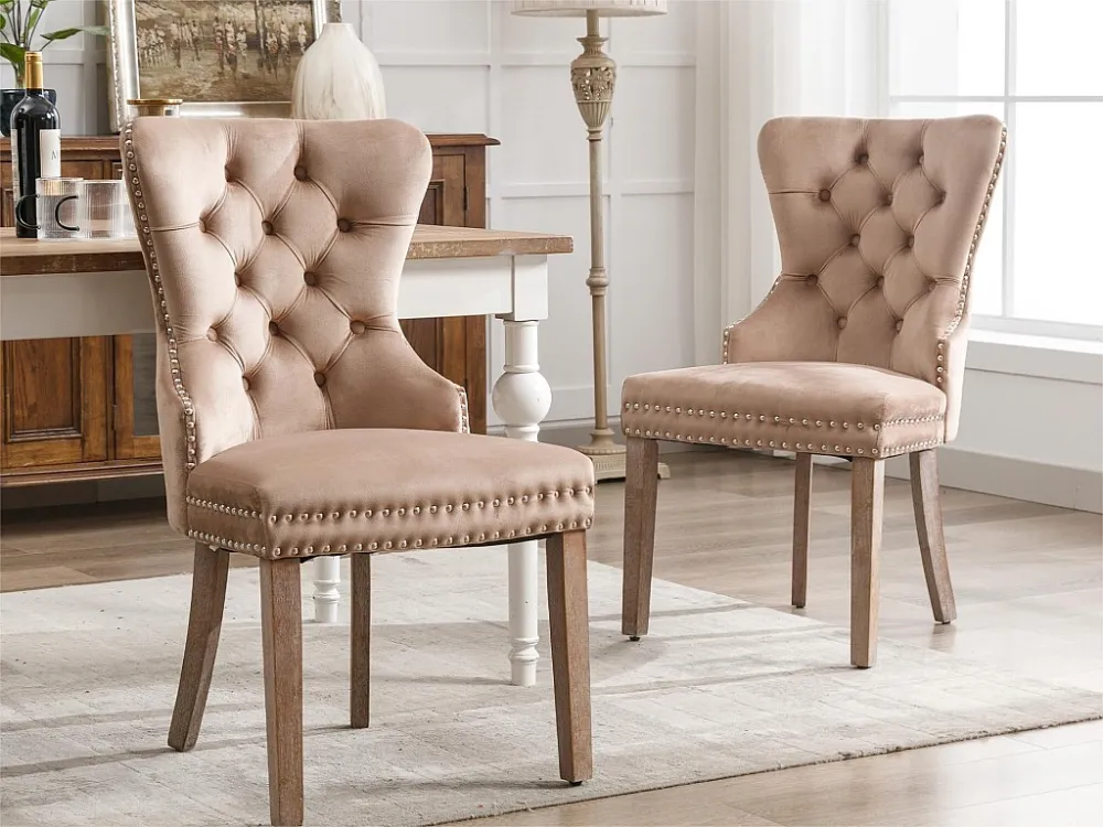 Set van 2 fluwelen stoelen - massief houten poten - naturel ModernLuxe