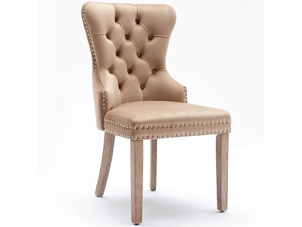 Set van 2 fluwelen stoelen - massief houten poten - naturel ModernLuxe