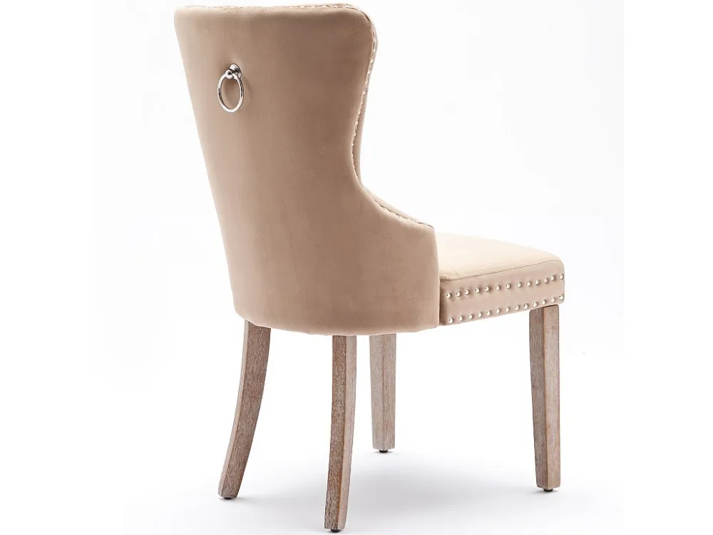 Set van 2 fluwelen stoelen - massief houten poten - naturel ModernLuxe