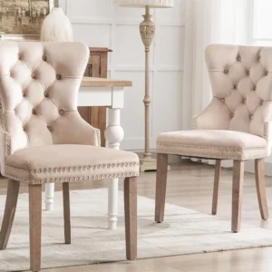 Set van 2 fluwelen stoelen - massief houten poten - beige ModernLuxe