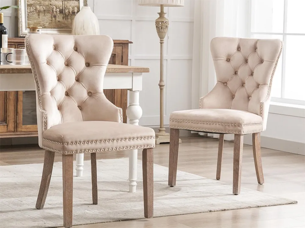 Set van 2 fluwelen stoelen - massief houten poten - beige ModernLuxe