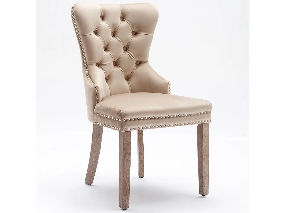 Set van 2 fluwelen stoelen - massief houten poten - beige ModernLuxe