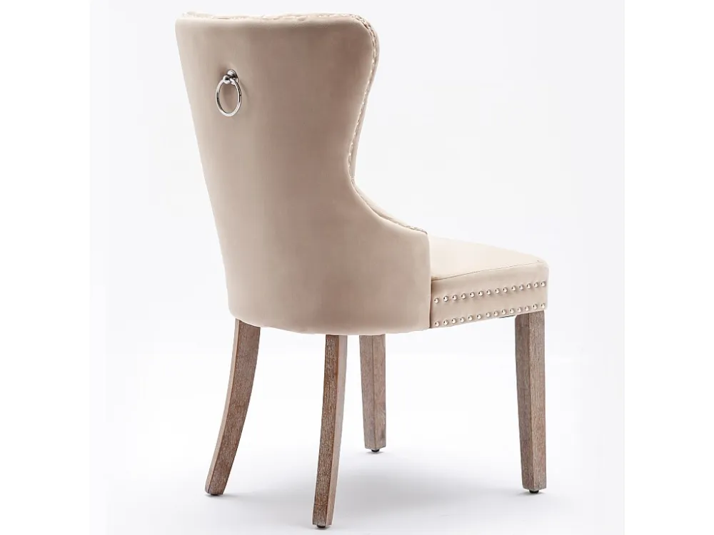 Set van 2 fluwelen stoelen - massief houten poten - beige ModernLuxe