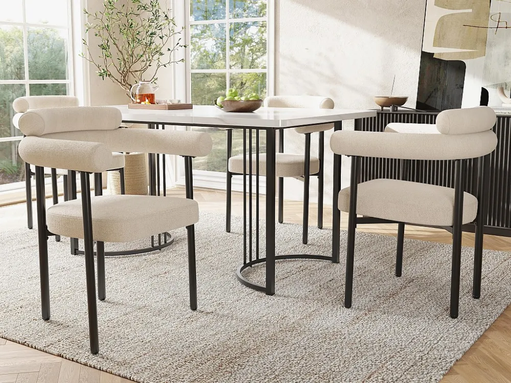 Set van 4 fluwelen stoelen - met armleuningen - Beige ModernLuxe