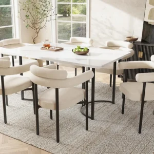 Set van 6 fluwelen stoelen - met armleuningen - Beige ModernLuxe