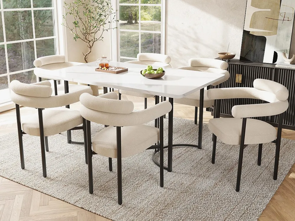 Set van 6 fluwelen stoelen - met armleuningen - Beige ModernLuxe