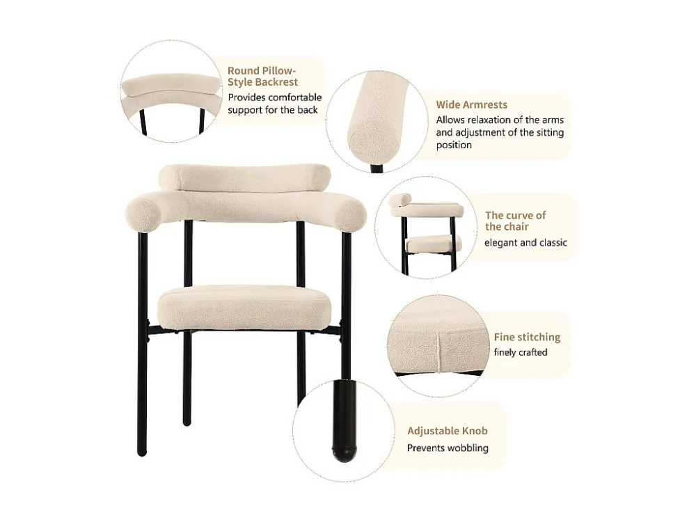 Set van 6 fluwelen stoelen - met armleuningen - Beige ModernLuxe