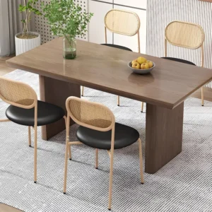 Set van 4 kunstleer en rotan stoelen - metalen poten - Zwart ModernLuxe