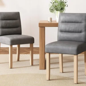 Set van 2 kunstleren stoelen met eikenhouten poten - Grijs ModernLuxe