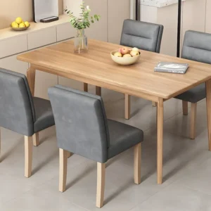 Set van 4 Kunstleren stoelen met eikenhouten poten - Grijs ModernLuxe
