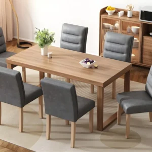 Set van 6 kunstleren stoelen met eikenhouten poten - Grijs ModernLuxe