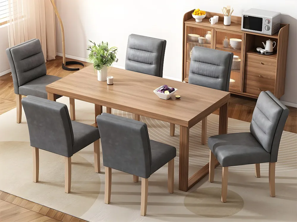 Set van 6 kunstleren stoelen met eikenhouten poten - Grijs ModernLuxe
