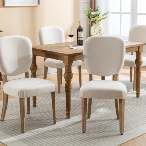 Set van 4 linnen gestoffeerde stoelen met verstelbare poten - massief houten frame - crème ModernLuxe