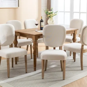 Set van 6 linnen gestoffeerde stoelen met verstelbare poten - massief houten frame - crème ModernLuxe