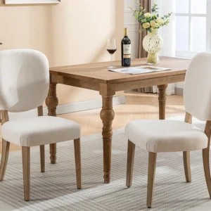 Set van 2 linnen gestoffeerde stoelen met verstelbare poten - massief houten frame - crème ModernLuxe