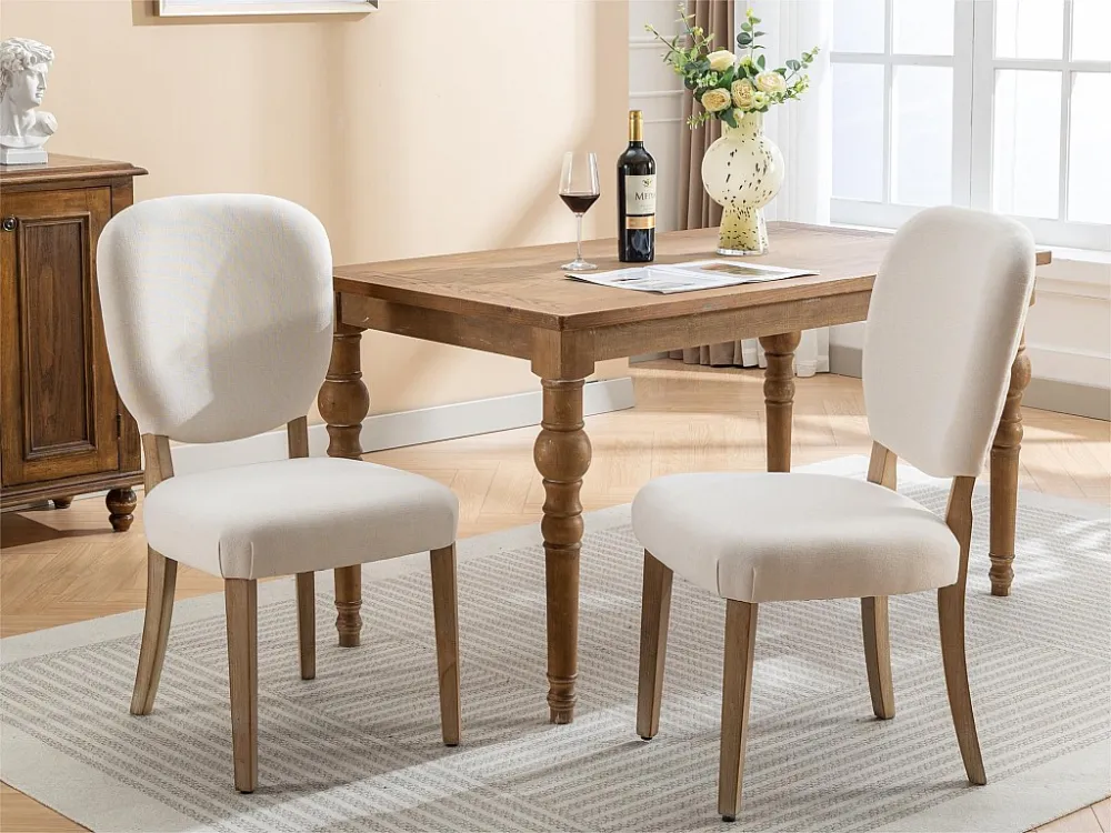 Set van 2 linnen gestoffeerde stoelen met verstelbare poten - massief houten frame - crème ModernLuxe