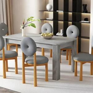 Set van 6 Sherpa stoelen - donutvormige rugleuning - eiken poten - Grijs ModernLuxe