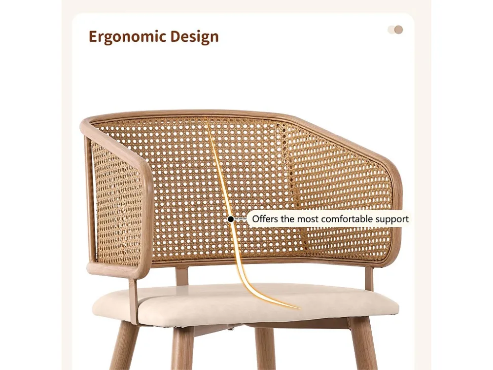 Set van 4 stoelen met rotan rugleuning - beige kunstleren kussens - metalen poten - Bruin ModernLuxe