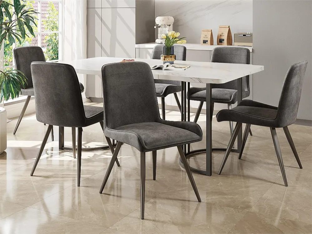 Set van 6 stoelen technische stof - met metalen poten - Grijs ModernLuxe