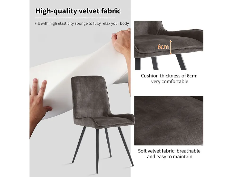 Set van 6 stoelen technische stof - met metalen poten - Grijs ModernLuxe