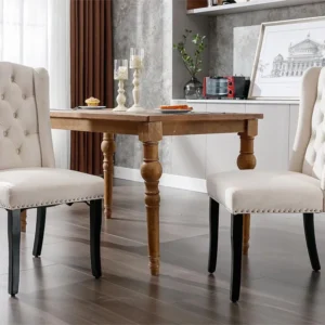 Set van 2 Velvet stoelen met eikenhouten poten - versierd met klinknagels - Beige ModernLuxe