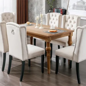 Set van 4 Velvet stoelen met eikenhouten poten - versierd met klinknagels - Beige ModernLuxe