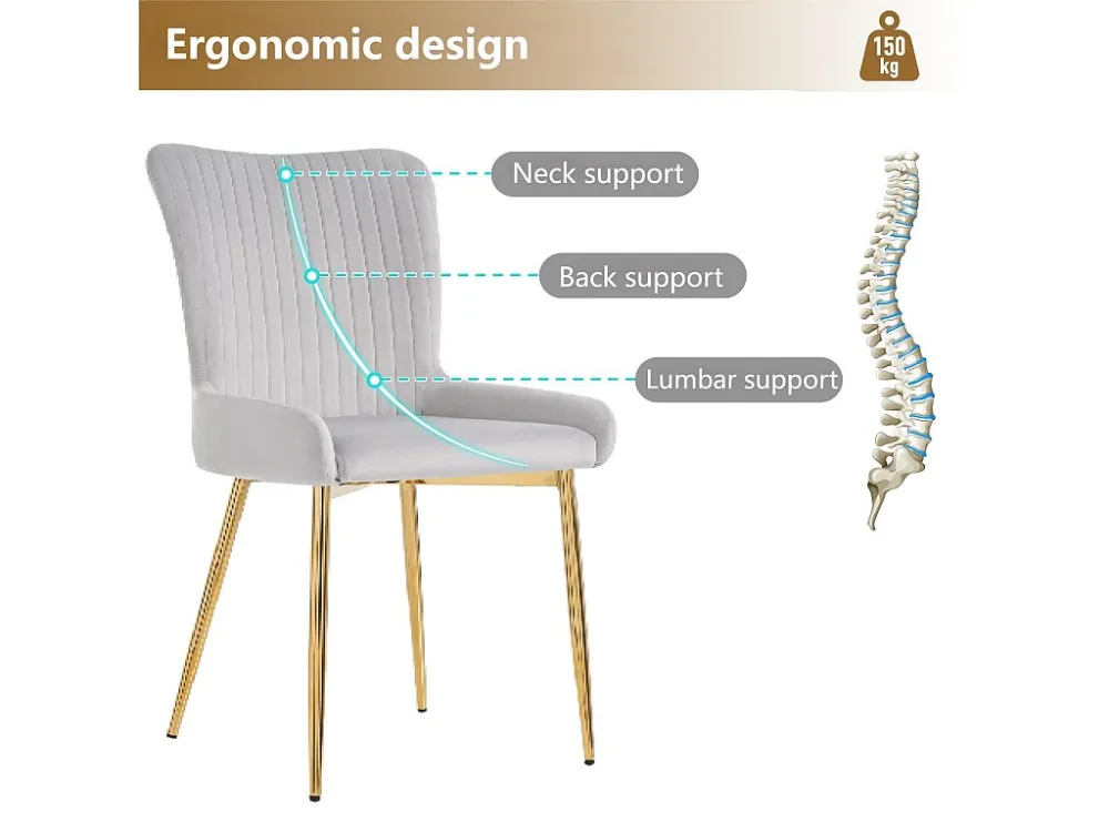 Set van 2 Velvet stoelen - met goud metalen poten - Grijs ModernLuxe