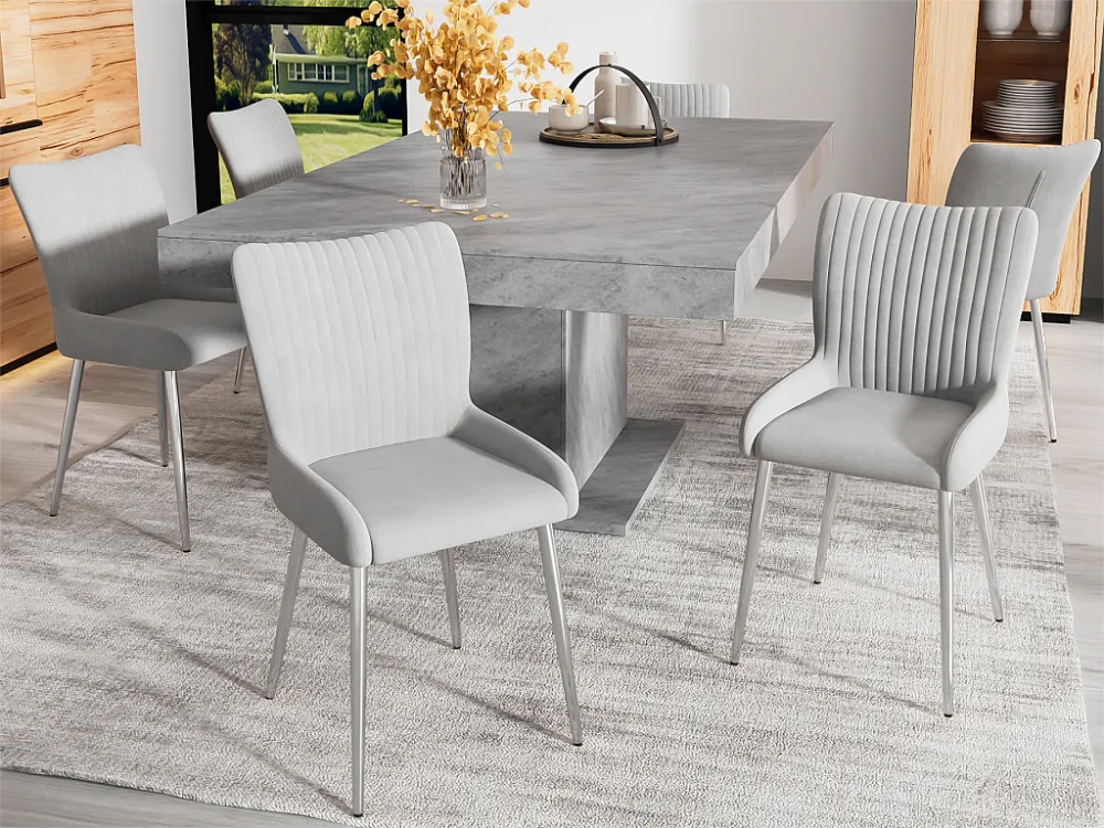Set van 6 Velvet stoelen - met zilveren metalen poten - Grijs ModernLuxe