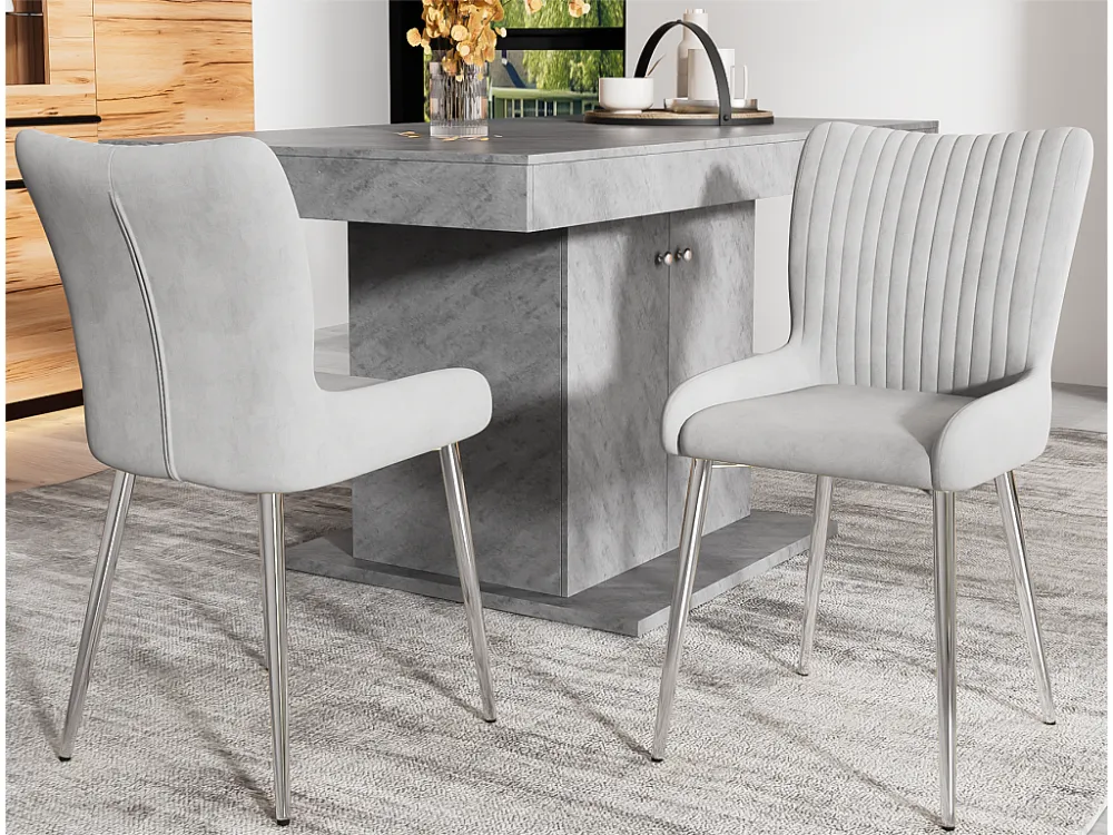 Set van 2 Velvet stoelen - met zilveren metalen poten - Grijs ModernLuxe