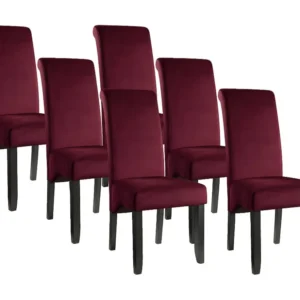 Set 6 stoelen DELINA - Fluweel en houten poten - Bordeaux