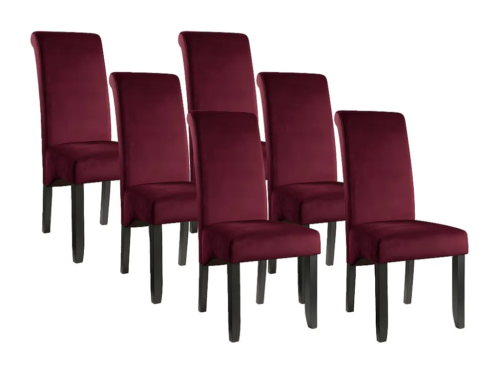 Set 6 stoelen DELINA - Fluweel en houten poten - Bordeaux